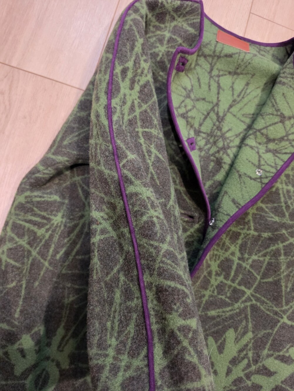 Laurie Jacobs Abstract Green Purple Wool Blend Art Jacket Snap Front - Picture 4 of 5
